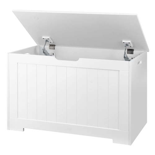 Toy Box Storage Chest for Girls Boys, Wooden Trunk Bench w/Flip-top Lid & Safety Hinge, Kids Play Room Nursery Organizer, Bedroom Storage w/ 100L Storage Area (White)