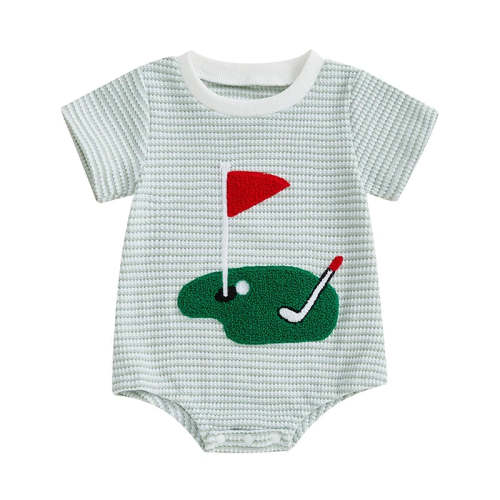 Baby Boy Summer Casual Striped Jumpsuit Short Sleeve Round Neck Golf C – August + Willow
