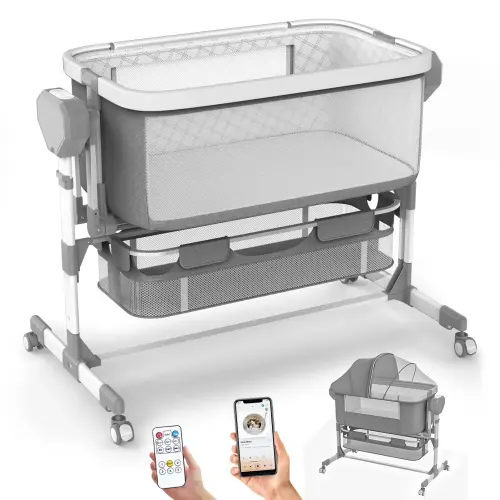 Rocking Bassinet for Baby, Electric Baby Bassinet Automatic 5 Rocking Motion Bassinet Bedside Sleeper for Newborn, Auto Rolling Baby Cradle 6 Height Adjustable with 4 Lullabies - TikTok Shop