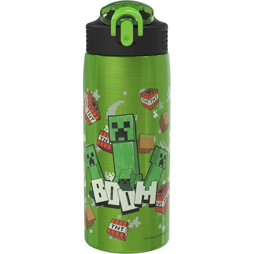 Zak Designs Minecraft Water Bottle for Travel and At Home, 19 oz Vacuum Insulated Stainless Steel with Locking Spout Cover, Built-In Carrying Loop, Leak-Proof Design (Creeper)