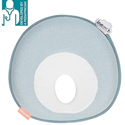 Babymoov Lovenest Plus Baby Pillow | Pediatrician Designed Infant Head & Neck Support to Prevent Flat Head Syndrome (Patented Design), Mosaic Blue
