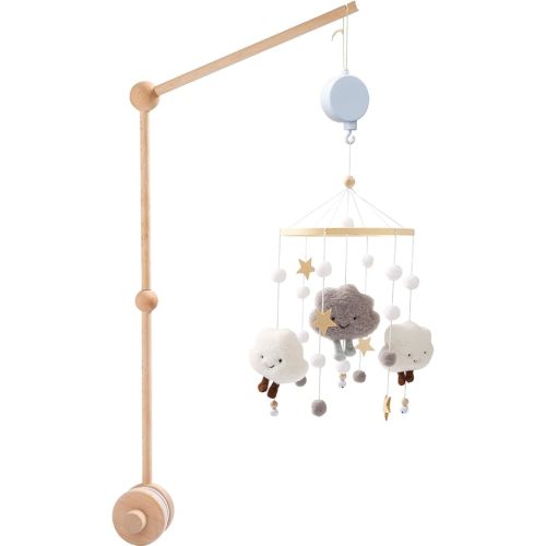 Baby Crib Mobile Arm with Clockwork Music Box, Wooden Mobile Holder, Anti Slip Arm, 27inch for Crib or Bed