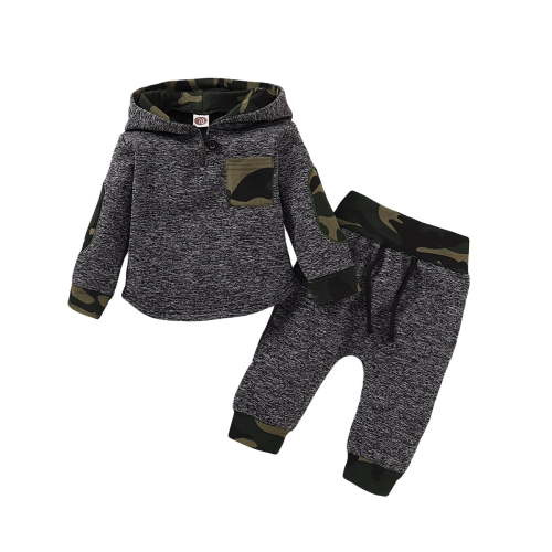Newborn Baby Boys Outfits 3 Months Boys 2PCS Fall Winter Clothing Set Solid Color Newborn Boys Long Sleeve Hoodie Top Pants Set Gray