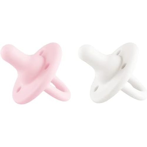 Lee Lee and Me Newborn Pacifier 2-Pack - Powder & Blush - 100% Medical Grade Silicone Paci - Breast-Like Nipple for Natural Latch - Size 0-18 Months