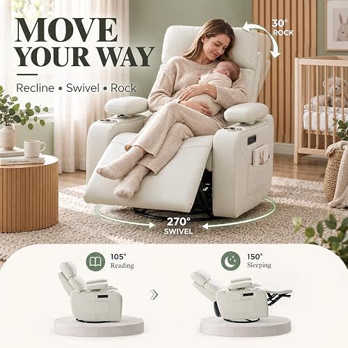 Nursery Rocking Chair 3-Motors with Adjustable Arm & Headrest