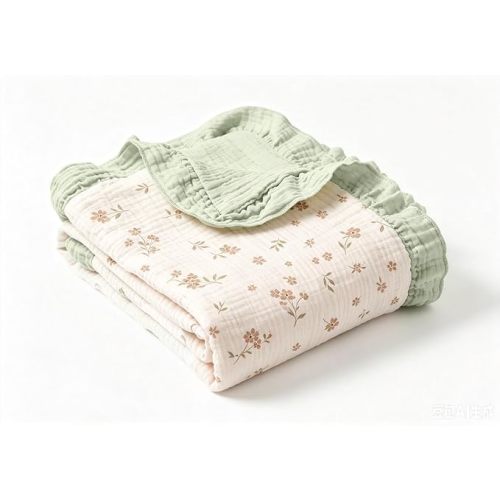 Organic Baby Blanket Flounce Edge Large 50"x43" Floral, 100% Muslin Cotton Super Soft Breathable Toddler Quilt Crib Blankets Gender Neutral for Baby Boys and Girls Bassinet, Bed, Stroller & Snuggling