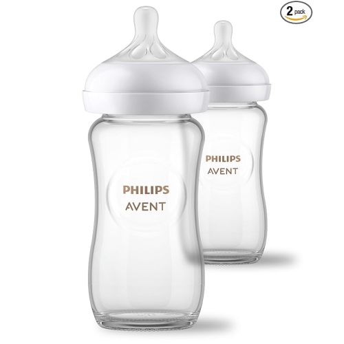 Philips Avent Natural Glass Baby Bottles with Natural Response Nipples (Medium Flow, Flow 3), 8oz, 2-Pack, SCY913/02