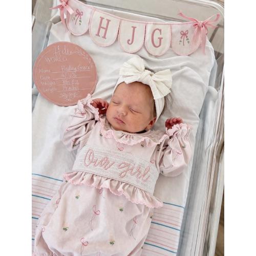 Newborn Smocked Baby Gown: Girls Pink Gingham, Floral Ruffle, Boutique – The Mod Mango Baby Co.