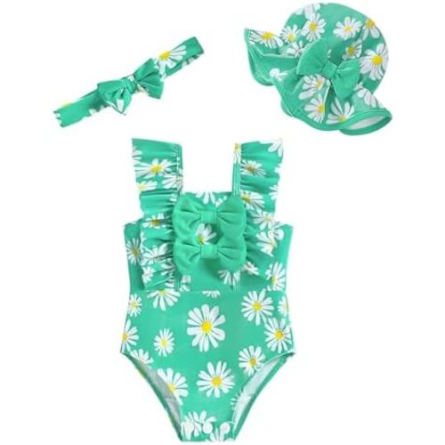 Baby Girl Swimsuit Infant Summer One-Piece Bathing Suit with Hat Ruffle Beach Tankini Bikini Toddler Swimwear