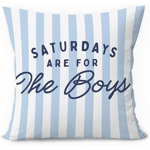 ETVISO Boys Room Pillow Covers 18x18, Kids Bedroom Decor, Saturdays are for The Boys Blue Striped Decorative Throw Pillow Covers Pillowcases for Kids Boy Nursery Toddler Room Bedroom Playroom Decor