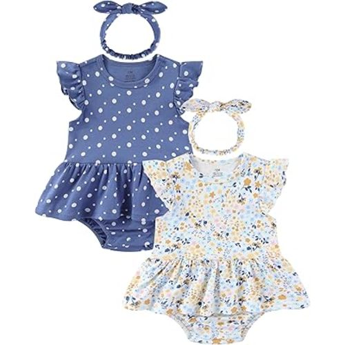 Baby Girls Romper Summer Ruffled Sleeve Bodysuit Dresses Infant Girl Clothes