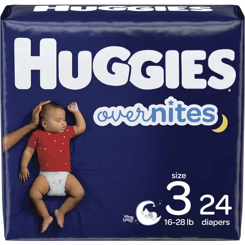 HUGGIES Nighttime Baby Diapers Overnites, White, Size 3 , 24 Count