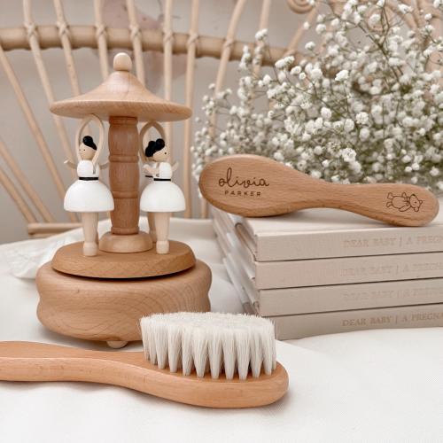 Personalized Wooden Baby Hairbrush: Neutral Keepsake Gift
