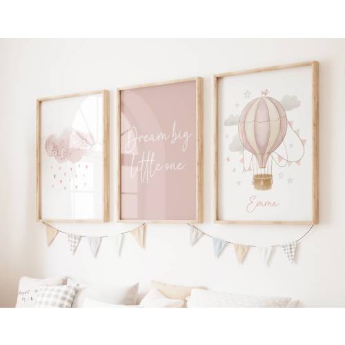Girls hot air balloon print, dream big little one print, girls personalized bedroom print, hot air balloon nursery wall art, peony nursery