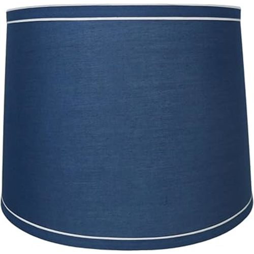 Urbanest French Drum With White Trim 12x14x10" Lampshade, Navy Blue