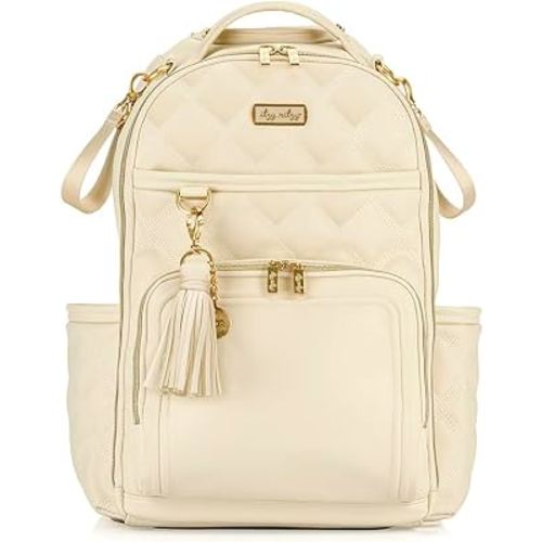 Itzy Ritzy Boss Plus Diaper Bag Backpack with 19 Pockets (Milk & Honey) | Large Diaper Bag Backpack Includes 2 Insulated Bottle Pockets, Changing Pad, Stroller Clips, Padded Straps, Travel-Ready