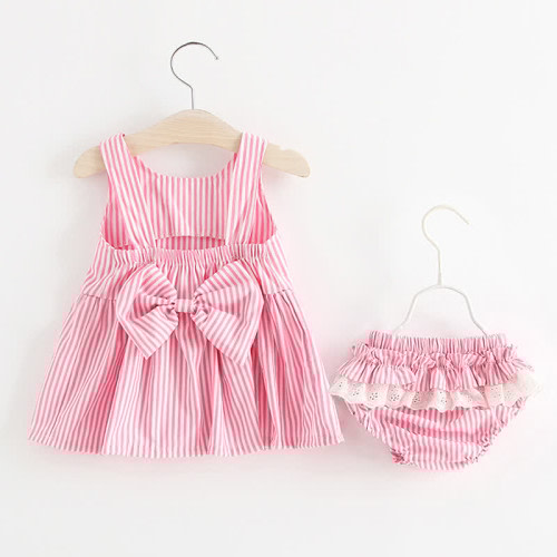 Baby 2-Piece Bow Vertical Striped Lace Set
