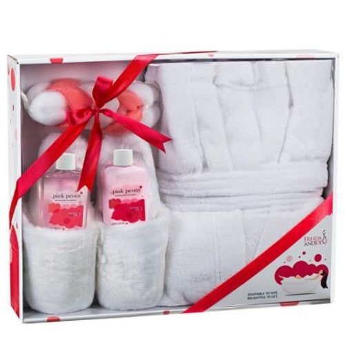 Freida & Joe Pink Peony Fragrance Bath & Body Collection with Luxury Bathrobe & Slippers Gift Set