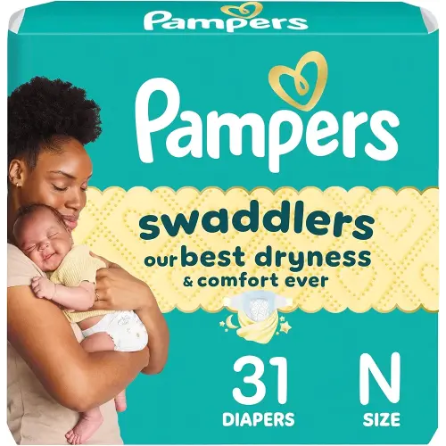 Pampers Baby Diapers - Swaddlers - Size 0, 31 Count, Ultra Absorbent Disposable Newborn Diaper