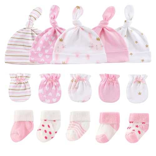 Ruliby Baby Hats Mittens and Socks Set Cotton Newborn Hat Beanie Soft Infant Girls Boys Caps Gloves 0-6 month