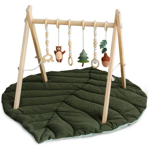 Razee Wooden Baby Play Gym Activity Mat, Leaf Shaped Play Mat Baby Gym with 6 Hanging Sensory Toys Foldable Baby Gym Newborn Infant Baby Use | Baby play gym, Wooden baby gym, Baby gym toys