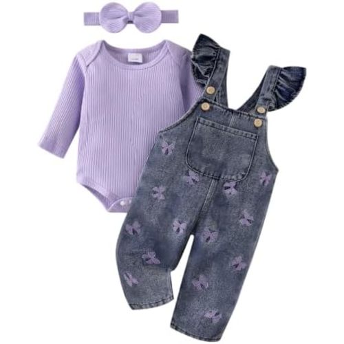 Baby Girl Clothes Newborn Romper Infant Jeans Adjustable Suspender Overalls Cute Headband 3Pcs Outfits Set 0-18 Months