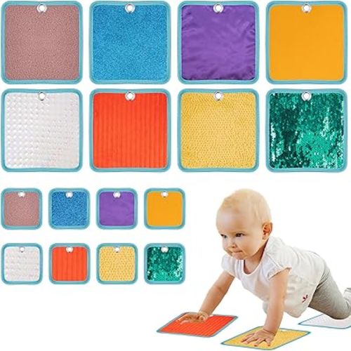 Lot de 16 tapis sensoriels assortis - Panneaux muraux tactiles pour enfants autistes - Pour enfants autistes, tout-petits, bébés, jeux au sol (carré)
