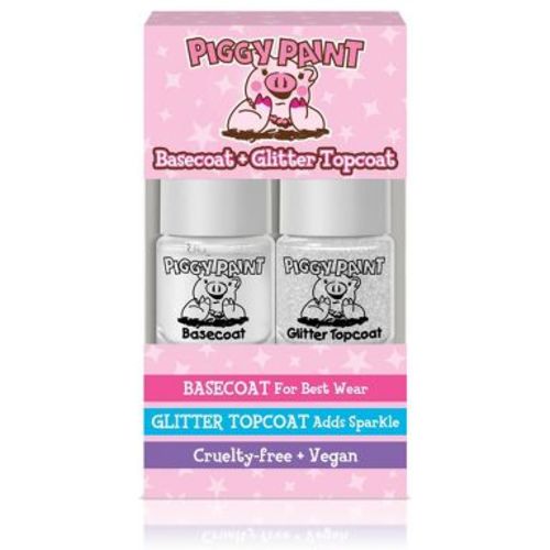 Piggy Paint Non-Toxic Nail Polish Basecoat + Glitter Topcoat Set Kids' - 0.24 fl oz/2ct
