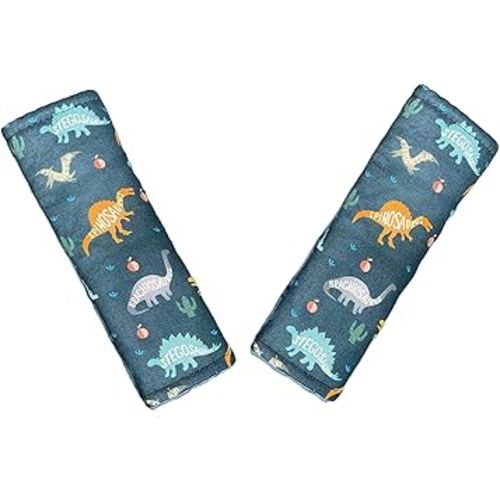 Baby Car Seat Neck Cover, Car Seat Strap Cover, Seat Belt Cushions Pads, Shoulder Strap Protectors, Reversible Pram Harness Covers in Minky Dinosaur, Baby Neck Pad Protector