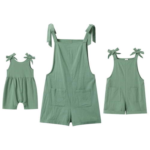 IBTOM CASTLE Mommy and Me Outfits Solid Color Family Matching Overall Shorts Jumpsuit Romper Summer Clothes for Mother and Daughter 3-6 Months Green