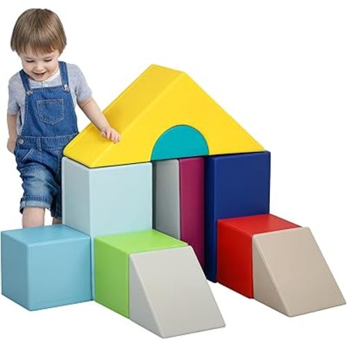 Soozier Foam Climbing Blocks for Toddlers, 11-Piece Baby Soft Foam Play Set, Climb and Crawl Activity Playset Building Blocks for Aged 1-3 Years Old Boys & Girls, Contemporary