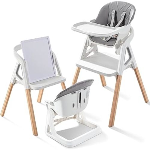 Baby High Chair, Babies and Toddlers Convertible Slim High Chair with 6 Growing Stages from Infant to Toddler Seating with Removable Tray, Easy to Clean,Gray Cushion