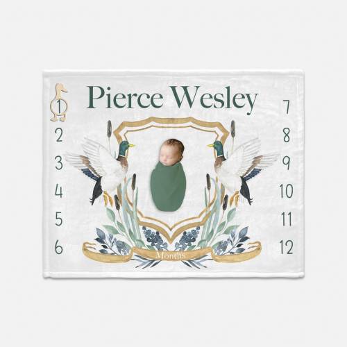 Mallard Duck Milestone Blanket, Gender Neutral Milestone Blanket, Month Baby Blanket, Duck Hunting Baby Blanket, Mallard Duck Nursery B79