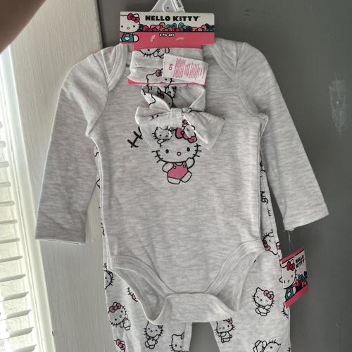 Grey Hello Kitty baby onesie and headband set...