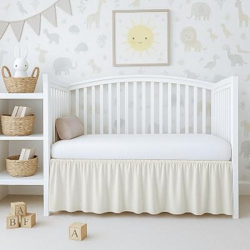 Cottington Lane Ivory Crib Skirt Dust Ruffle 14" Drop, Fits 28" x 52"