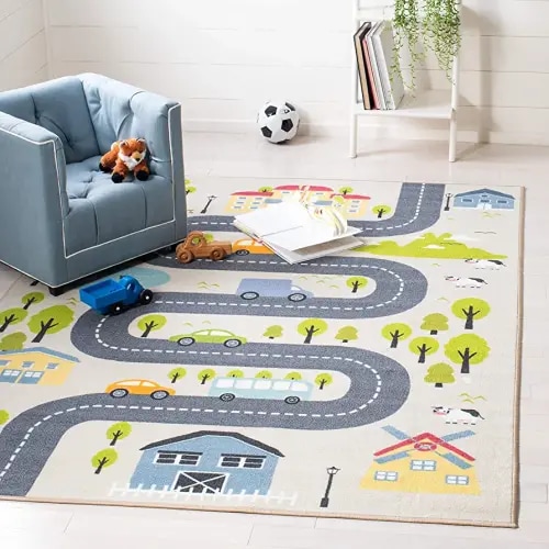 SAFAVIEH Washable Rug Kids Playhouse Collection - 7'9" x 10', Beige & Green, Slip Resistant & Easy to Clean, Ideal for Kids Room, Playroom, Nursery, Boys & Girls Room (KPH227A)
