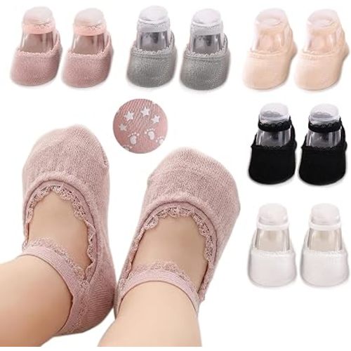 5 Pairs Baby Girls Lace Socks Newborn Soft Cotton Princess Mary Jane Dress Socks Infant Toddler Non Slip Socks