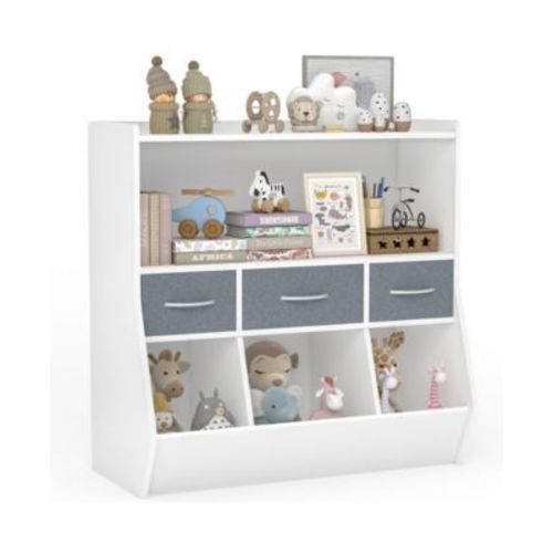 1 Pc MDF Non-Woven Fabric Rounded Edge 3-Drawer Open Cubbies Toy Storage Organizer