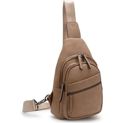 Alldaily Large Sling Bag for Women Crossbody Purse Leather Fashionable Trendy Chest Bag for Travel, Fanny Pack (Beige)