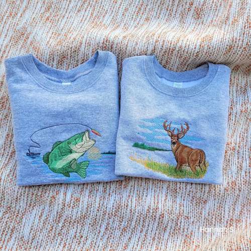 Toddler fishing Crewneck, Deer embroidered sweatshirt
