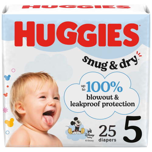 Huggies Snug & Dry Baby Diapers, Size 5 (27+ lbs), 25 Count (Select for More)