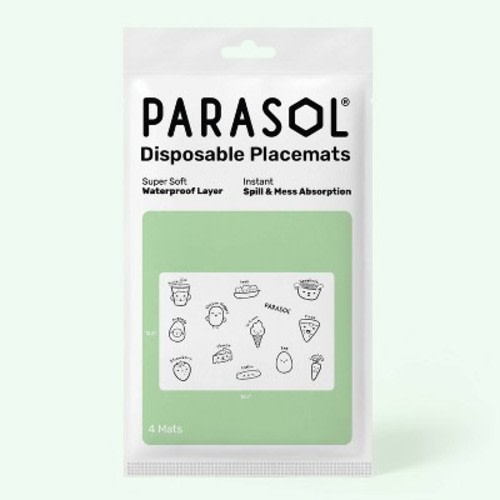 Parasol 4ct Disposable Placemats - White: Non-Toxic, Polypropylene, Printed, Food Theme