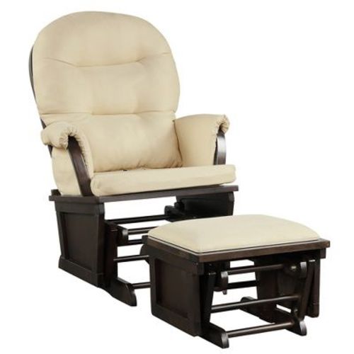 Costway Beige Baby Nursery Relax Rocker Rocking Chair Glider & Ottoman Set