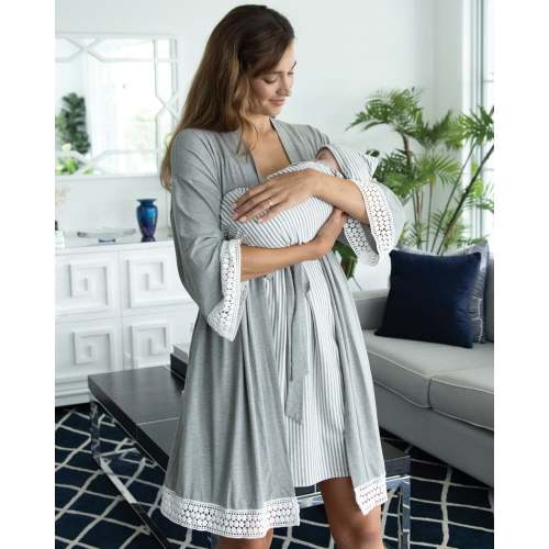 3-Piece Maternity Hospital Pack Set: Nursing nightie + Robe + Baby wrap