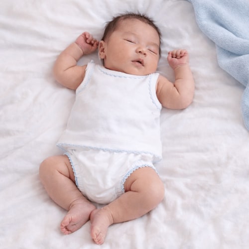 Baby Joy Sleeveless Diaper Cover Set with Light Blue Crochet Trim