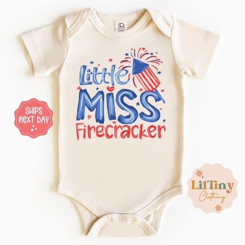 Little Miss Firecracker Baby Onesie® | Baby Girl Onesie®  | July 4th Bodysuit | Patriotic Bodysuit