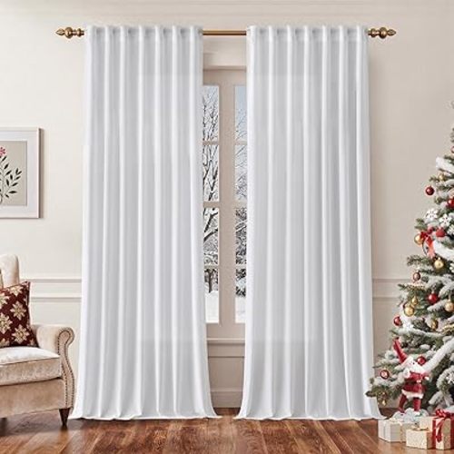 EMEMA White Privacy Sheer Curtains 84 Inches Long 2 Panels Set, Non-See-Through Light Filtering Semi Sheer Curtains for Bedroom Living Room, Window Drapes That Let Light in, 52x84 Inch
