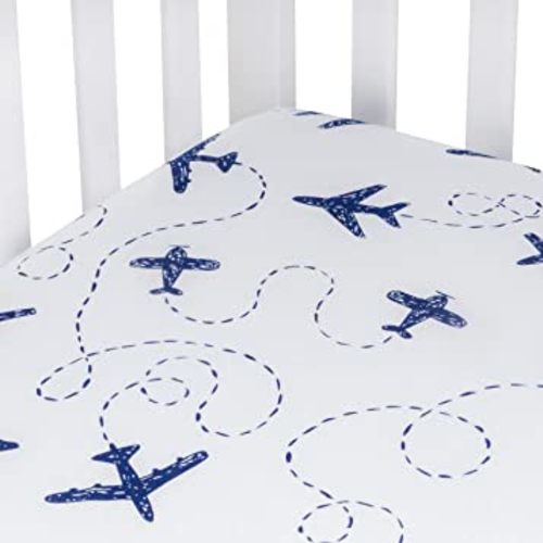 Crib Sheet - Blue Airplanes - 100% Jersey Cotton - Fits Standard Crib or Toddler Mattresses