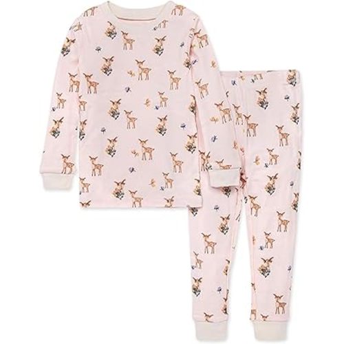 Burt's Bees Baby Girls' Pajamas, 2-Piece Long Sleeve Tee and Pants Organic Cotton PJ Set