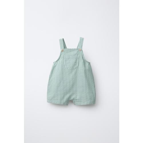 STRIPED OVERALL SHORTS - Sea green | ZARA United States